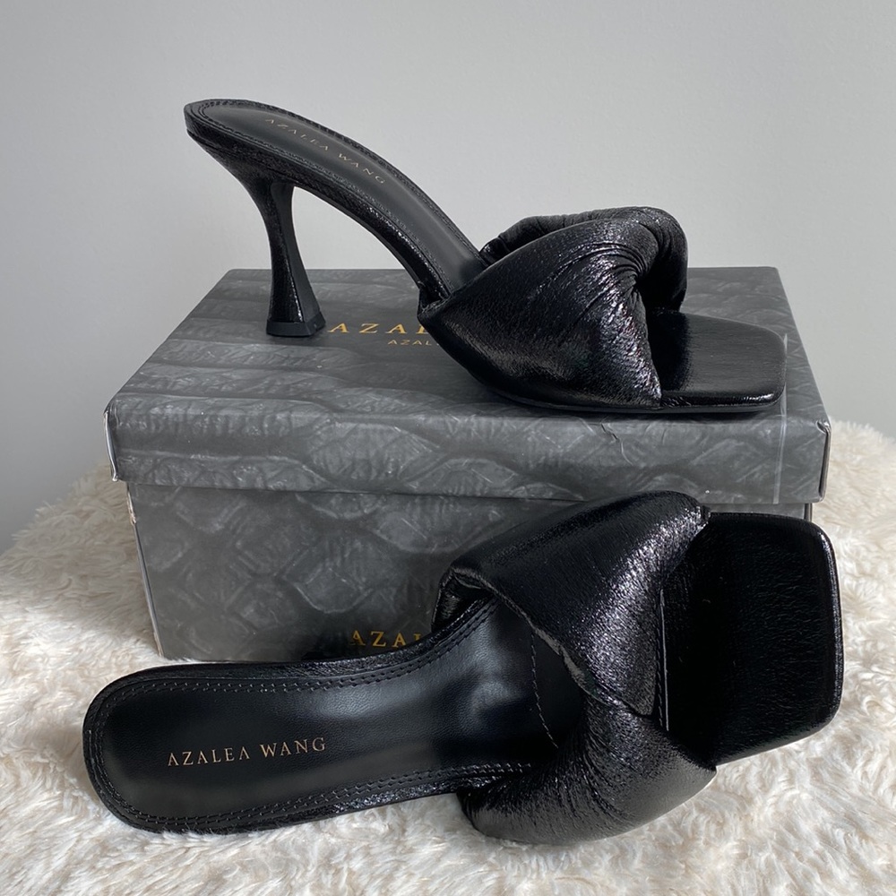 Azalea Wang Black Knotted Leather Heeled Sandals